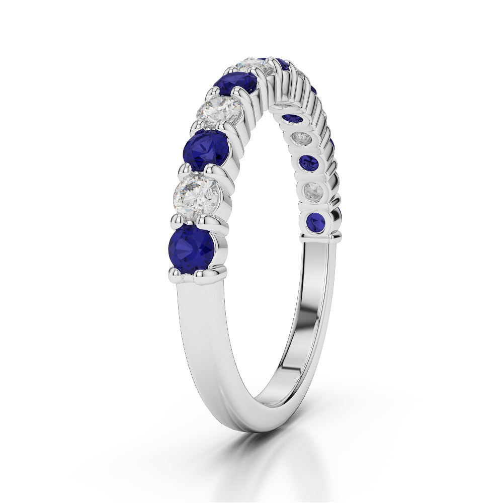 2.5 MM Gold / Platinum Round Cut Blue Sapphire and Diamond Half Eternity Ring AGDR-1114
