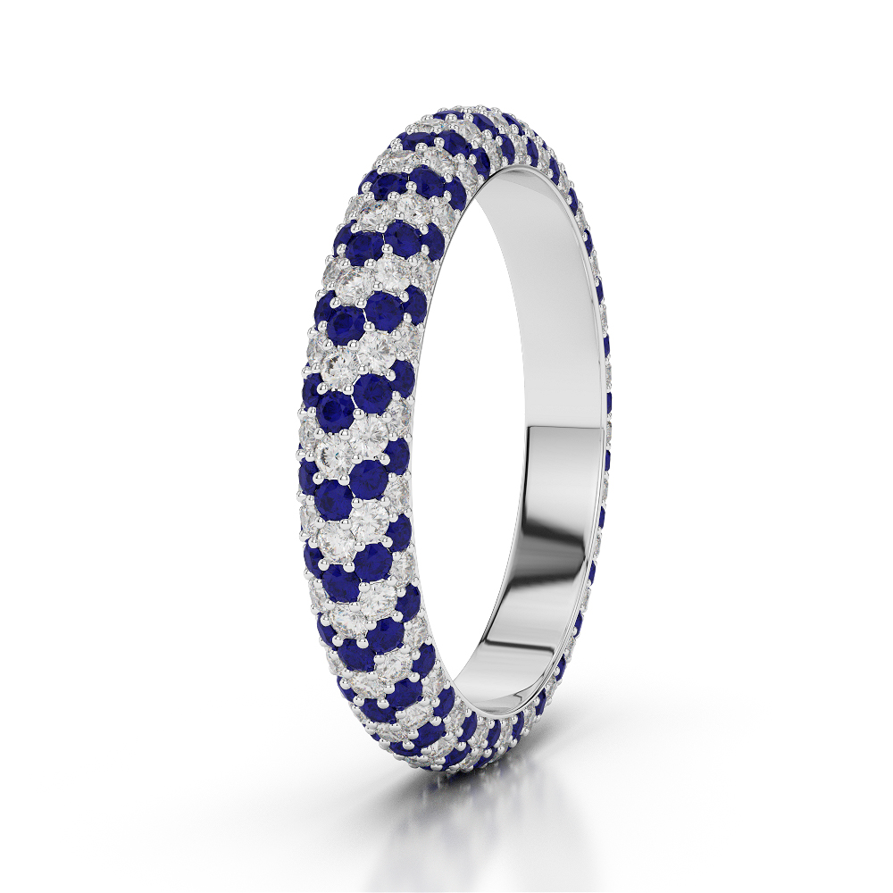 4 MM Gold / Platinum Round Cut Blue Sapphire and Diamond Full Eternity Ring AGDR-1116