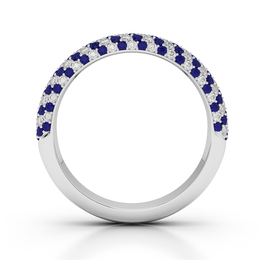 4 MM Gold / Platinum Round Cut Blue Sapphire and Diamond Half Eternity Ring AGDR-1118