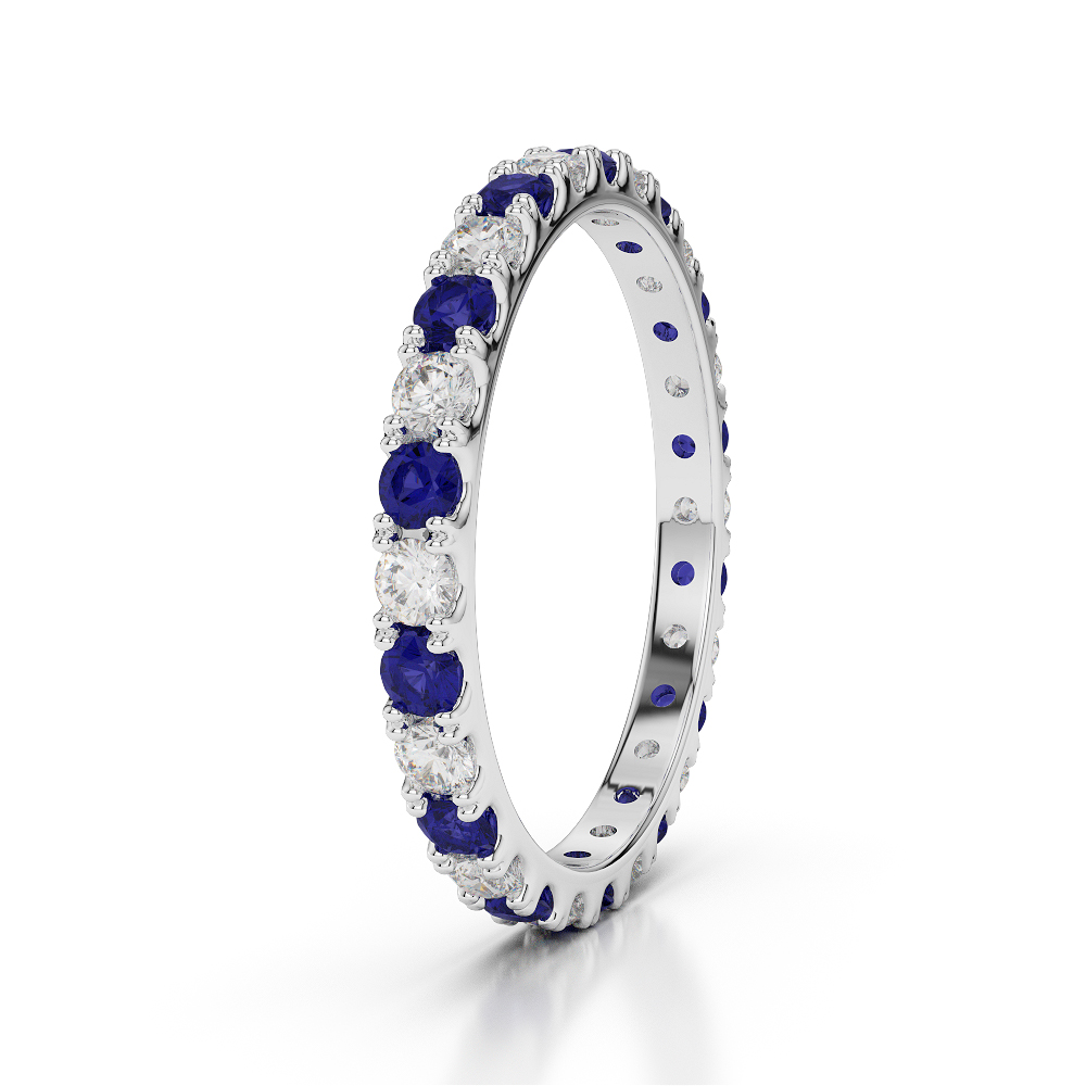 2 MM Gold / Platinum Round Cut Blue Sapphire and Diamond Full Eternity Ring AGDR-1120
