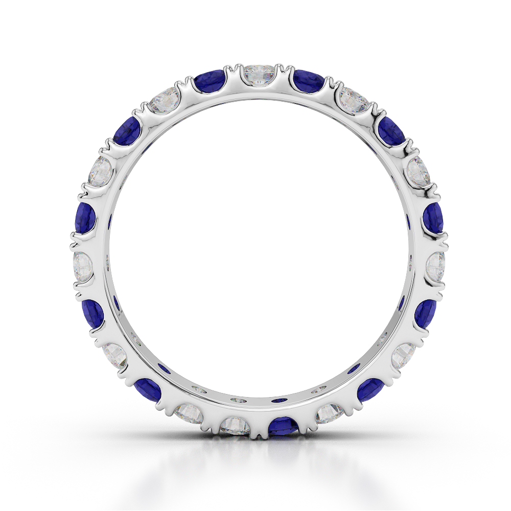 2.5 MM Gold / Platinum Round Cut Blue Sapphire and Diamond Full Eternity Ring AGDR-1121