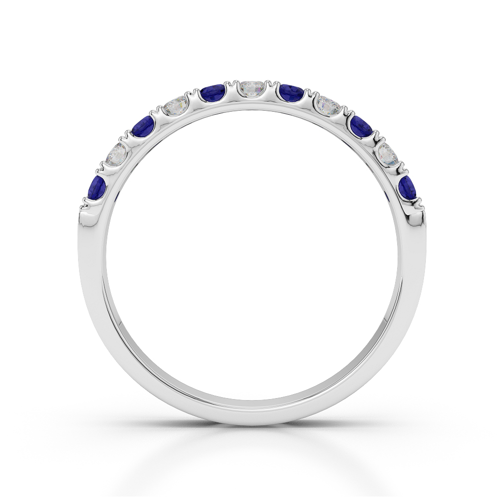 2 MM Gold / Platinum Round Cut Blue Sapphire and Diamond Half Eternity Ring AGDR-1123