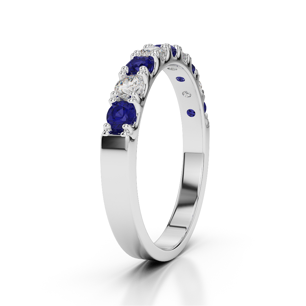 2.5 MM Gold / Platinum Round Cut Blue Sapphire and Diamond Half Eternity Ring AGDR-1124