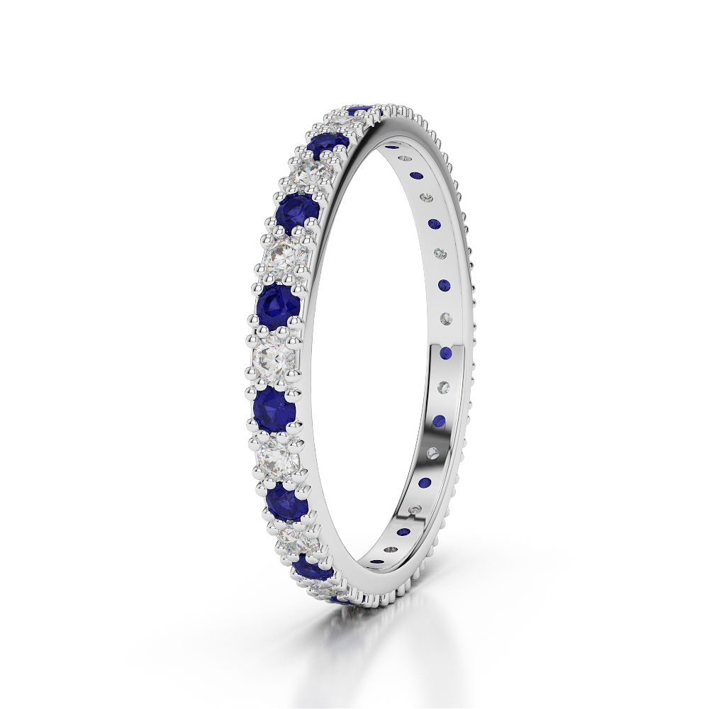 2 MM Gold / Platinum Round Cut Blue Sapphire and Diamond Full Eternity Ring AGDR-1126