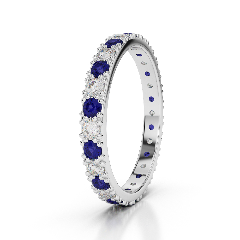 2.5 MM Gold / Platinum Round Cut Blue Sapphire and Diamond Full Eternity Ring AGDR-1127