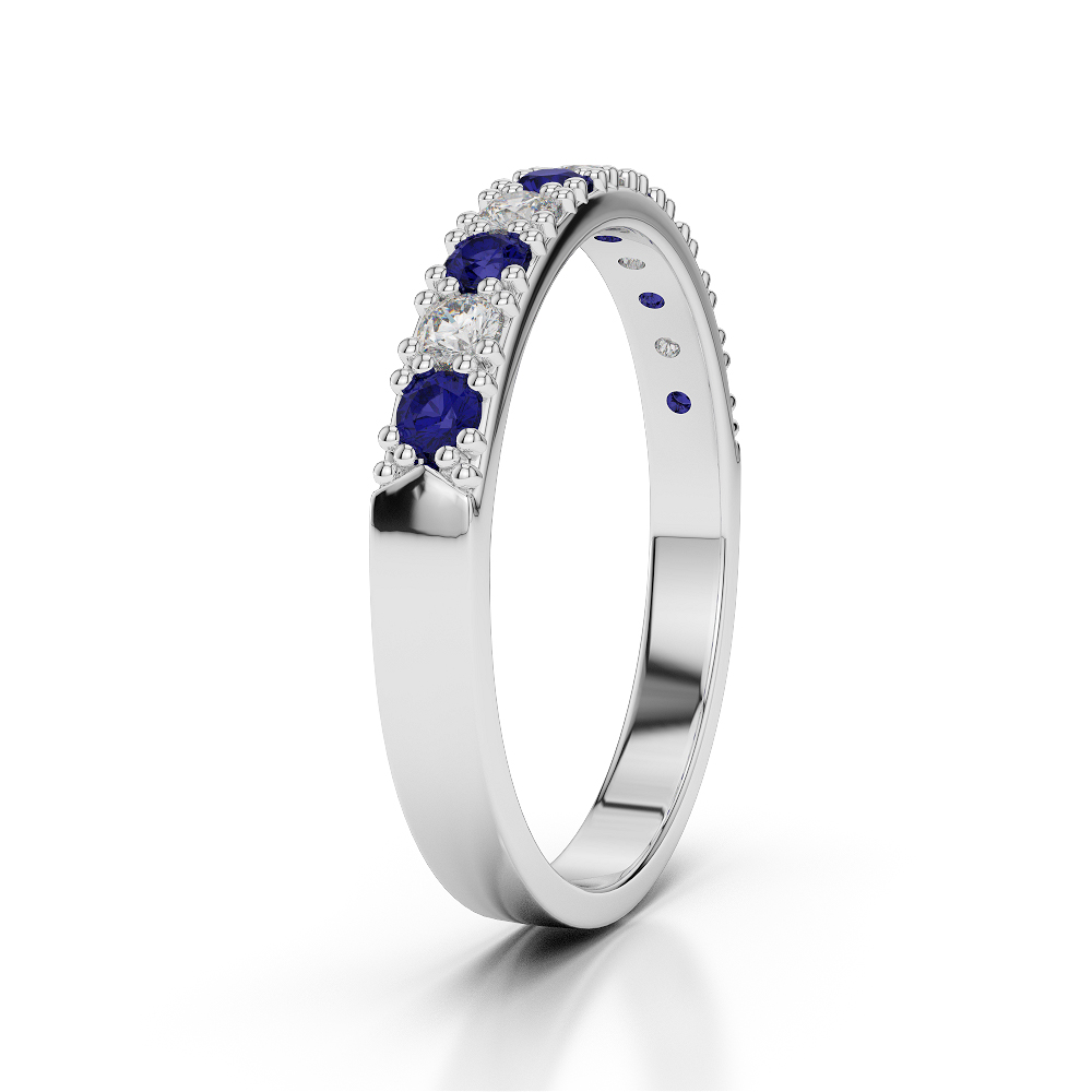 3 MM Gold / Platinum Round Cut Blue Sapphire and Diamond Half Eternity Ring AGDR-1130