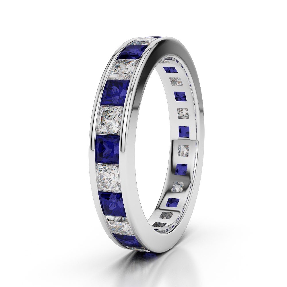 4 MM Gold / Platinum Princess Cut Blue Sapphire and Diamond Full Eternity Ring AGDR-1134