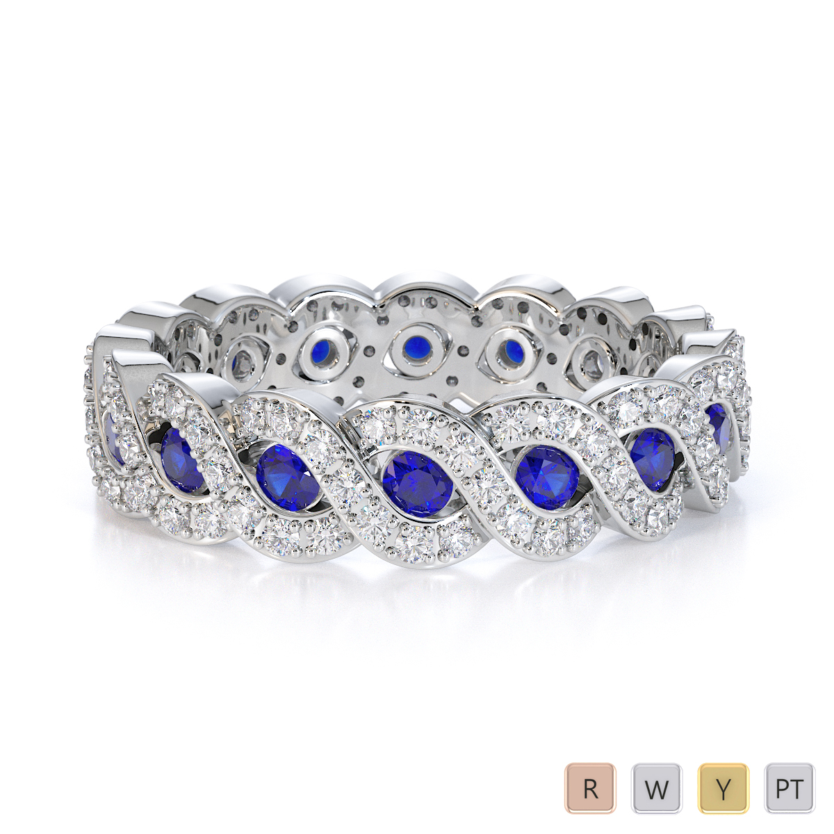 Gold / Platinum Blue Sapphire and Diamond Full Eternity Ring RZ1532