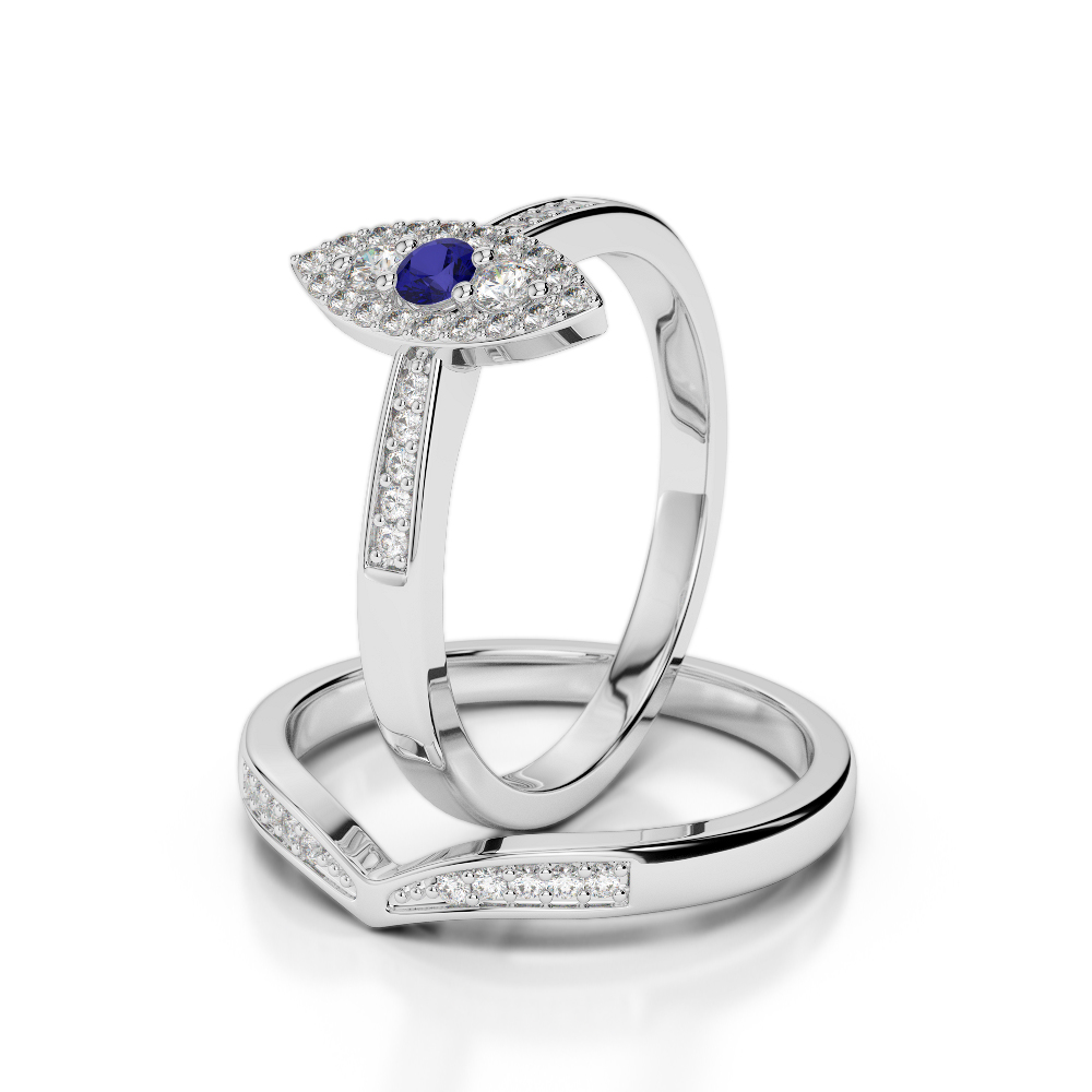 Gold / Platinum Round cut Sapphire and Diamond Bridal Set Ring AGDR-1050