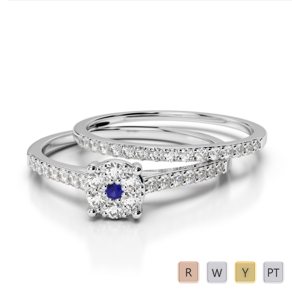 Gold / Platinum Round cut Sapphire and Diamond Bridal Set Ring AGDR-1053