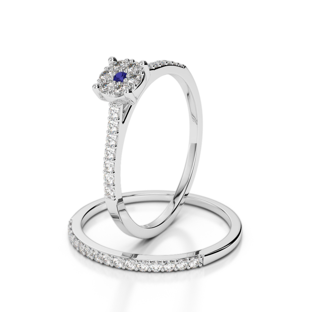 Gold / Platinum Round cut Sapphire and Diamond Bridal Set Ring AGDR-1053