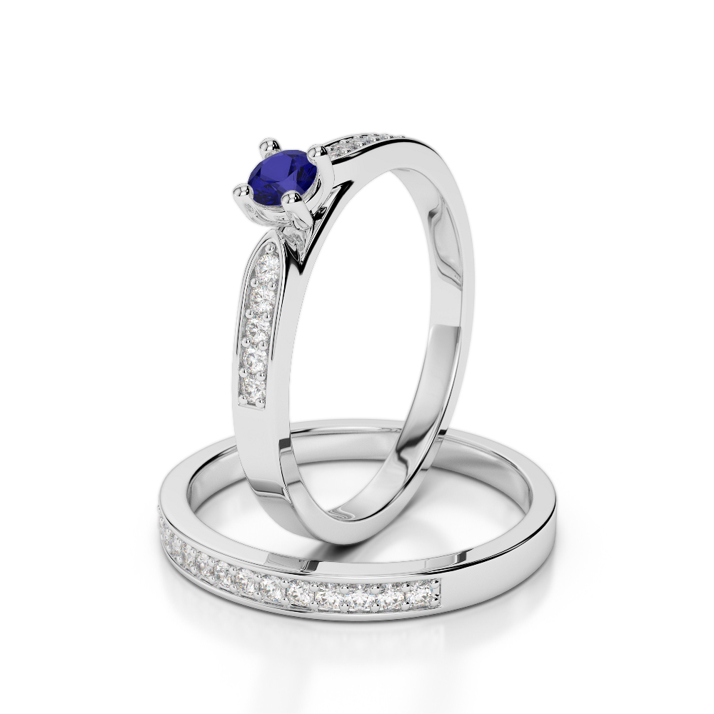 Gold / Platinum Round cut Sapphire and Diamond Bridal Set Ring AGDR-1054