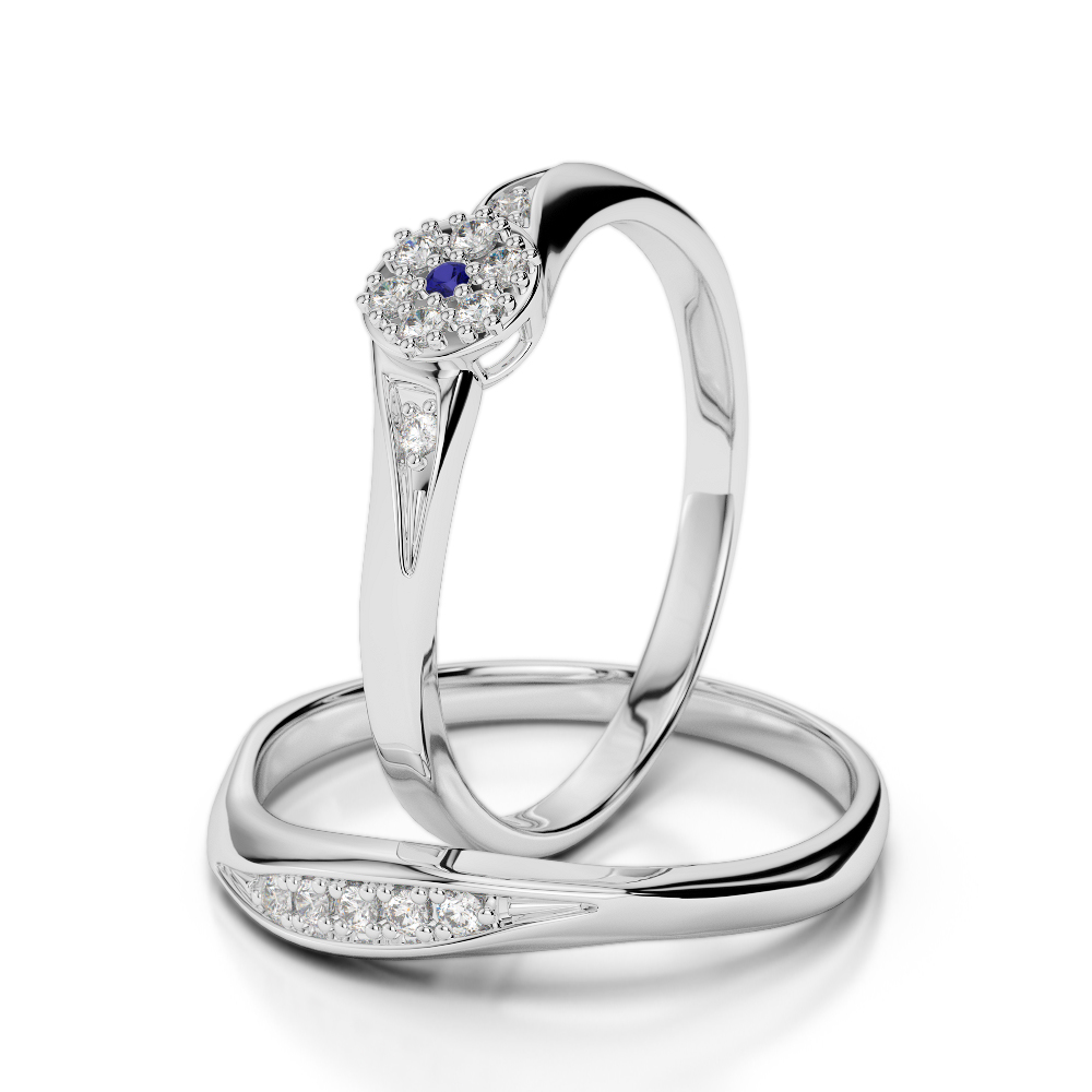 Gold / Platinum Round cut Sapphire and Diamond Bridal Set Ring AGDR-1057