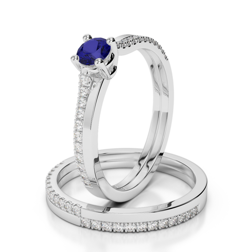 Gold / Platinum Round cut Sapphire and Diamond Bridal Set Ring AGDR-1060