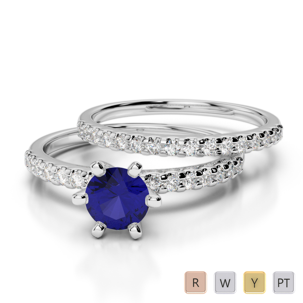 Gold / Platinum Round cut Sapphire and Diamond Bridal Set Ring AGDR-1145