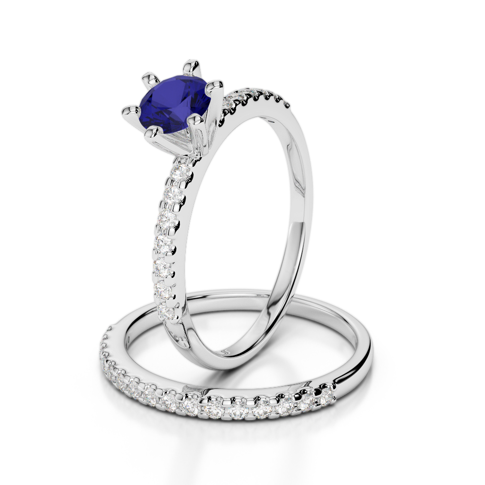 Gold / Platinum Round cut Sapphire and Diamond Bridal Set Ring AGDR-1145