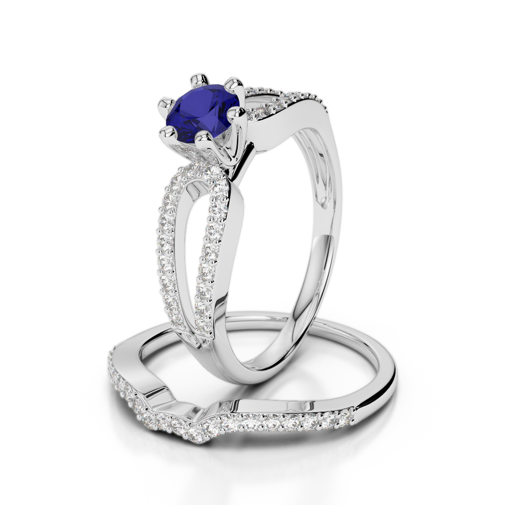 Gold / Platinum Round cut Sapphire and Diamond Bridal Set Ring AGDR-1148