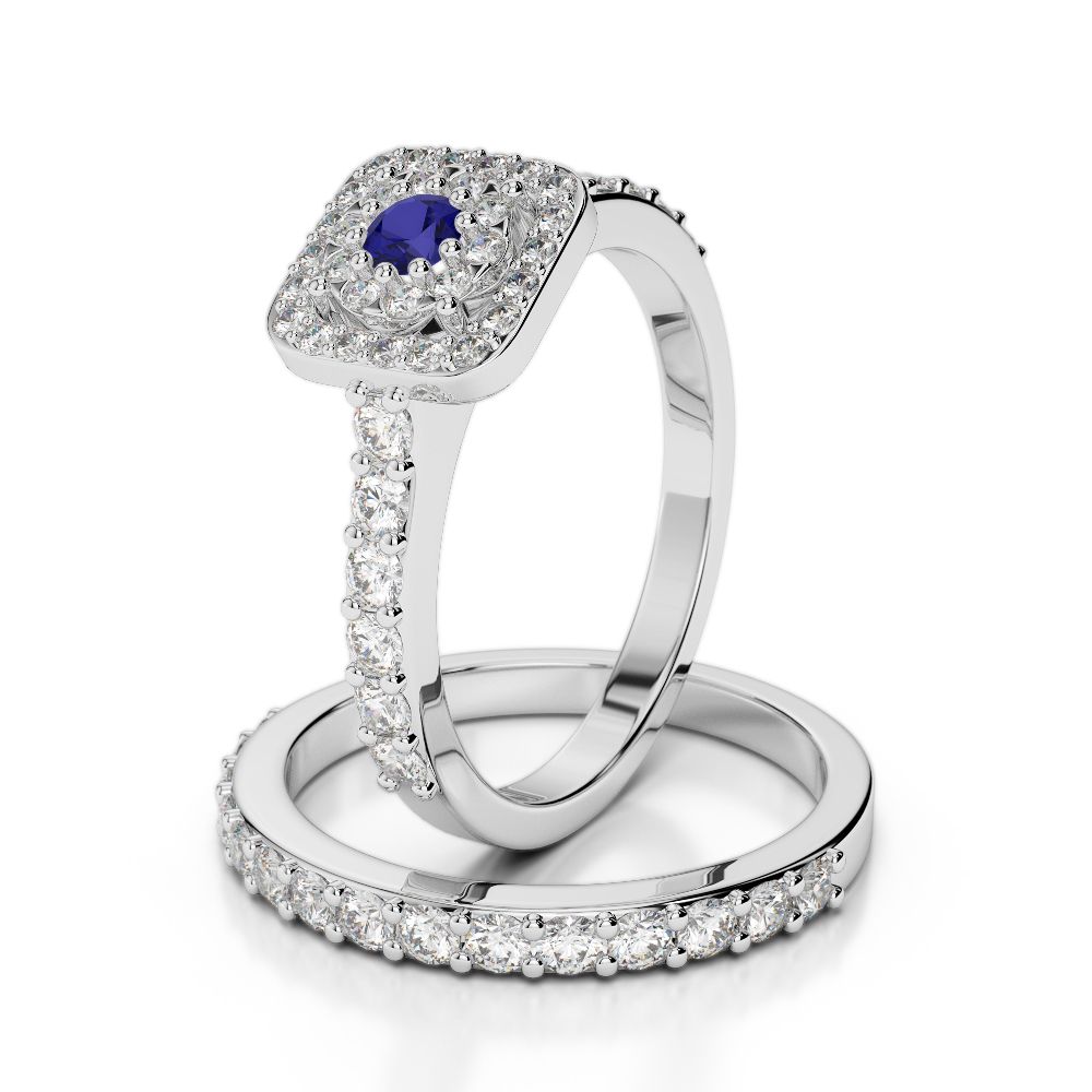 Gold / Platinum Round cut Sapphire and Diamond Bridal Set Ring AGDR-1246