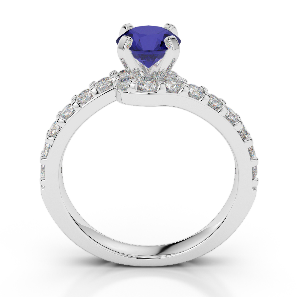 Gold / Platinum Round Cut Sapphire and Diamond Engagement Ring AGDR-2004