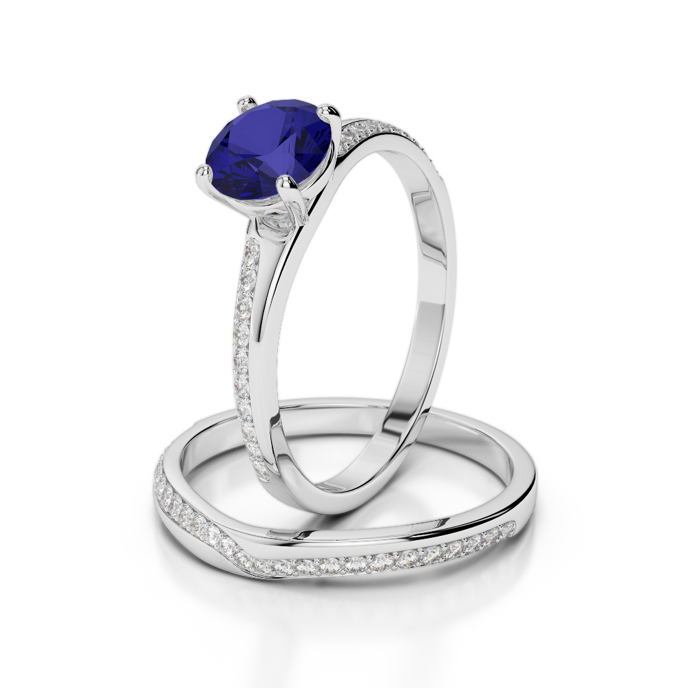 Gold / Platinum Round cut Sapphire and Diamond Bridal Set Ring AGDR-2015