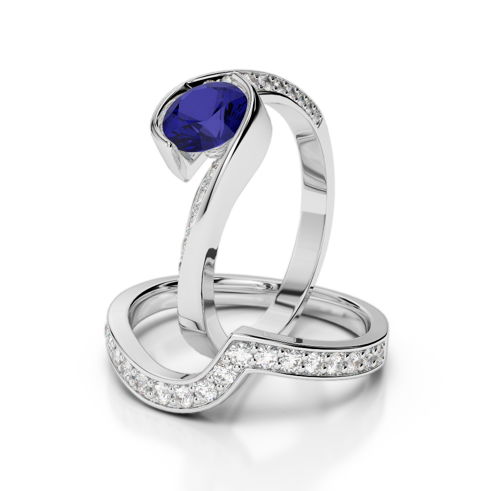 Gold / Platinum Round cut Sapphire and Diamond Bridal Set Ring AGDR-2019