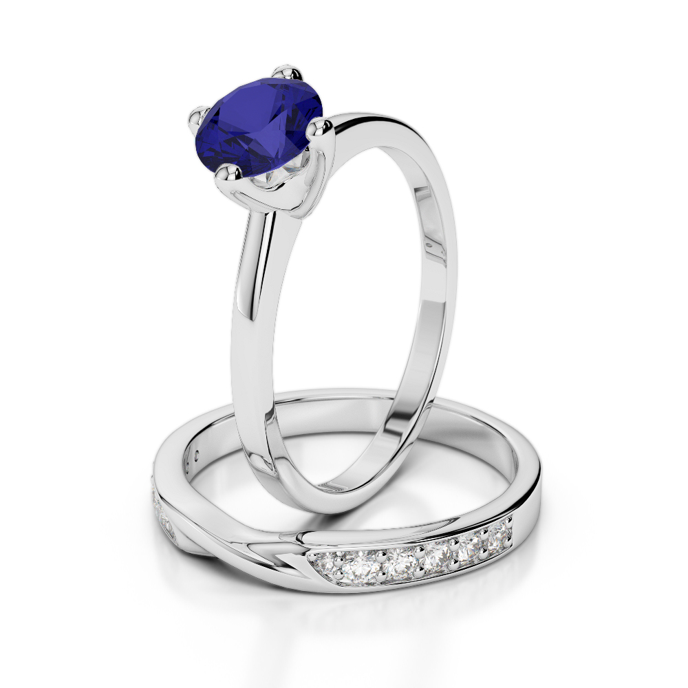 Gold / Platinum Round cut Sapphire and Diamond Bridal Set Ring AGDR-2027