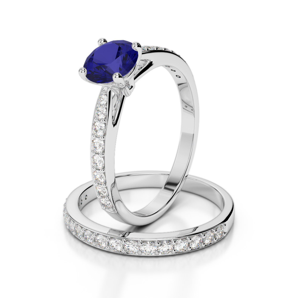 Gold / Platinum Round cut Sapphire and Diamond Bridal Set Ring AGDR-2031
