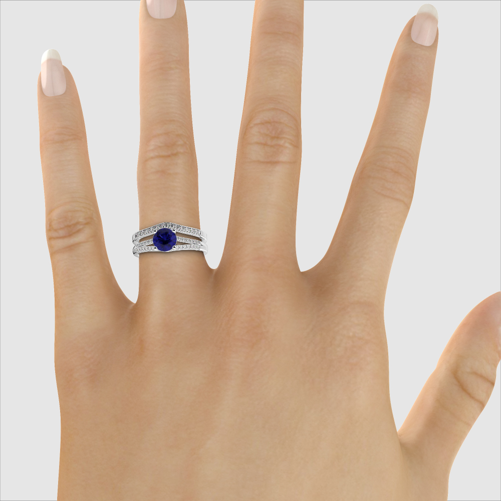 Gold / Platinum Round cut Sapphire and Diamond Bridal Set Ring AGDR-2037