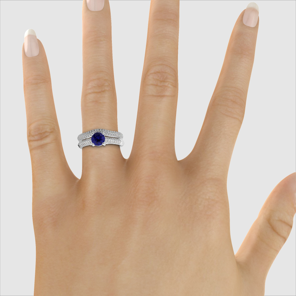 Gold / Platinum Round cut Sapphire and Diamond Bridal Set Ring AGDR-2043