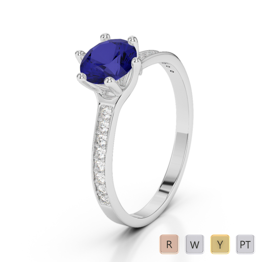 Gold / Platinum Round Cut Sapphire and Diamond Engagement Ring AGDR-2050