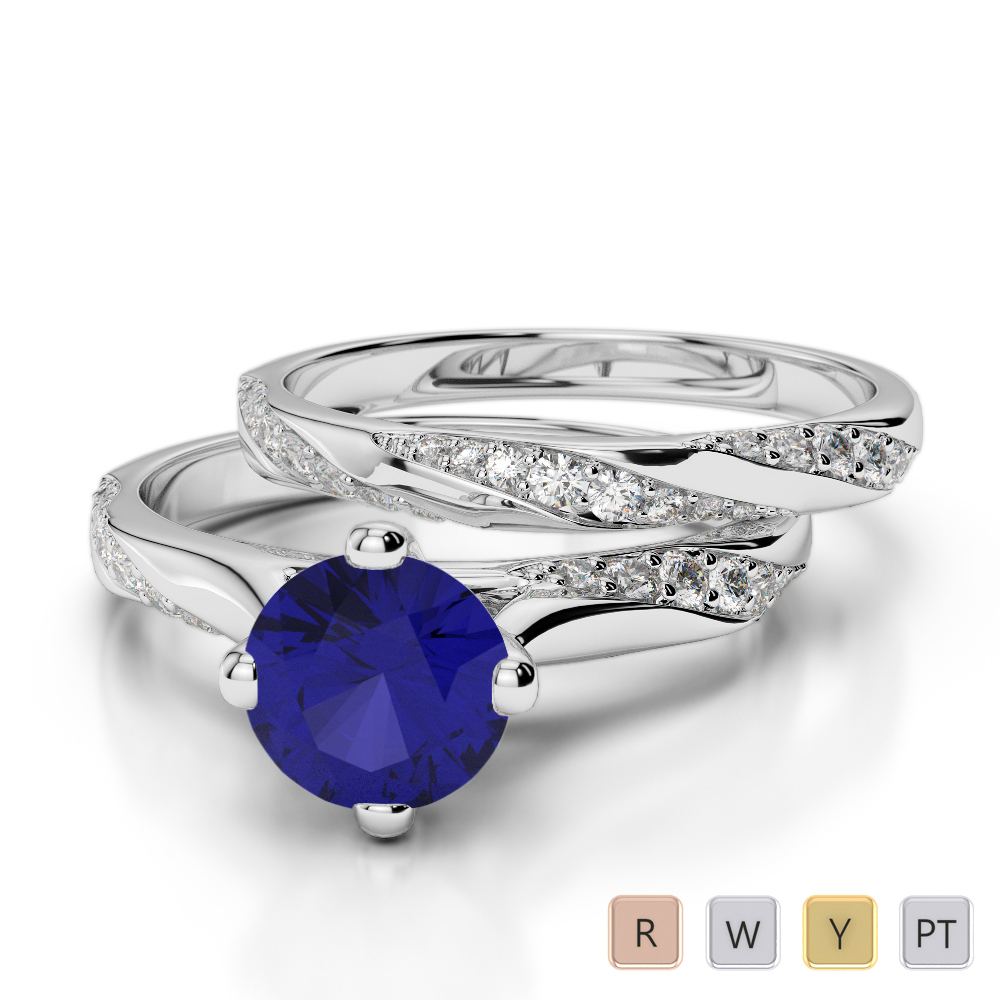 Gold / Platinum Round cut Sapphire and Diamond Bridal Set Ring AGDR-2059