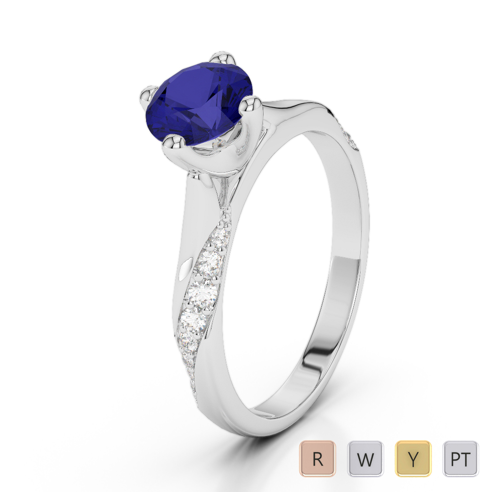 Gold / Platinum Round Cut Sapphire and Diamond Engagement Ring AGDR-2060