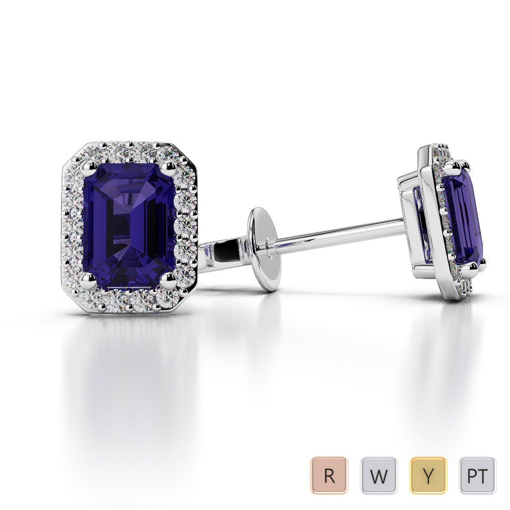 Prong Set Tanzanite Earrings With Diamond in Gold / Platinum AGER-1062