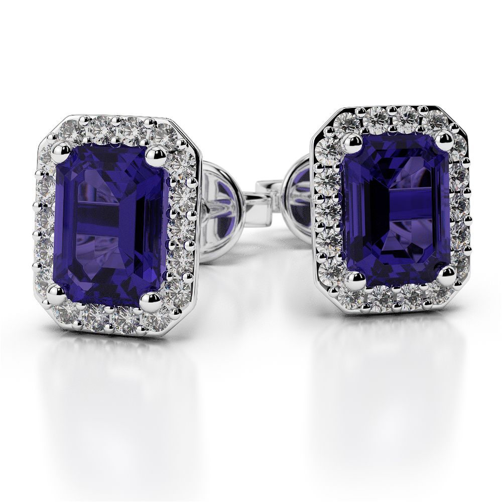 Prong Set Tanzanite Earrings With Diamond in Gold / Platinum AGER-1062