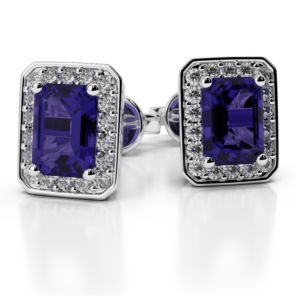 Tanzanite Earrings With Round Cut Diamond in Gold / Platinum AGER-1063