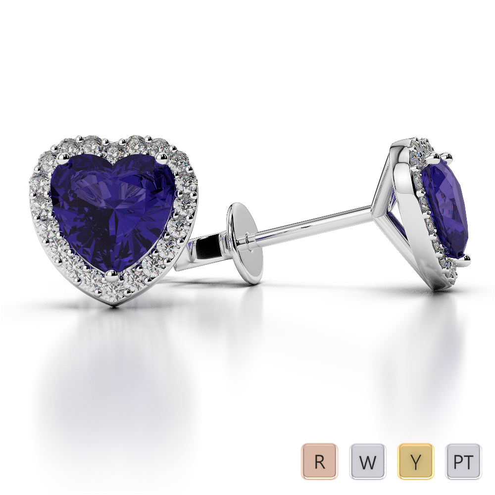 Heart Shape Tanzanite & Round Diamond Earrings in Gold / Platinum AGER-1064
