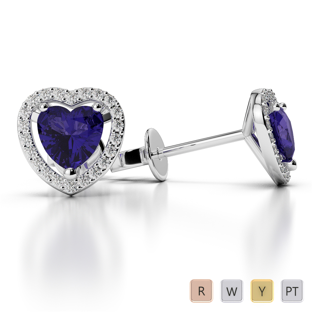 Heart Shape Earrings With Tanzanite & Diamond in Gold / Platinum AGER-1066