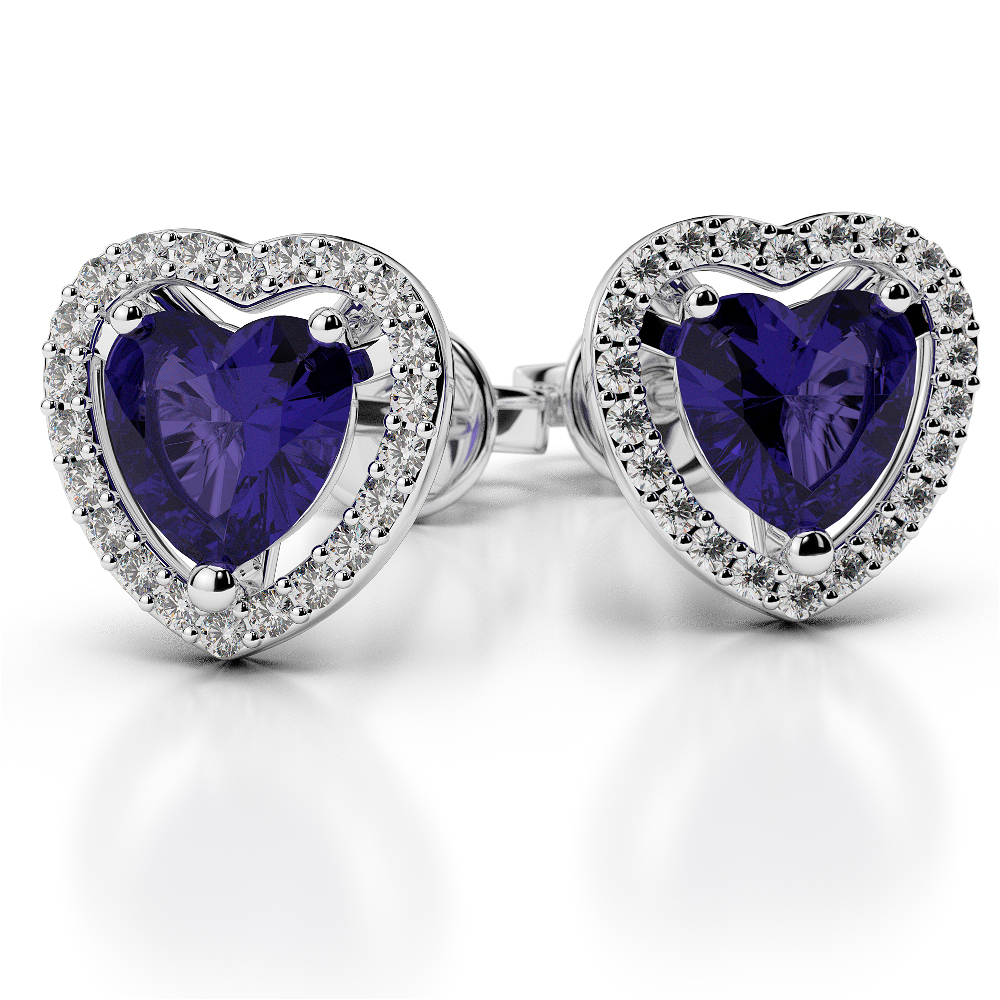Heart Shape Earrings With Tanzanite & Diamond in Gold / Platinum AGER-1066