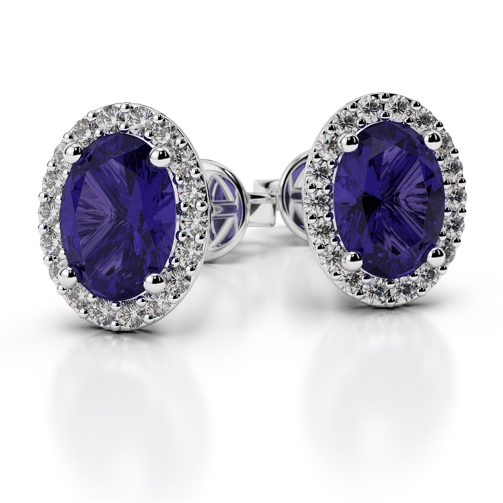 Oval Shape Tanzanite Earrings With Diamond in Gold / Platinum AGER-1070