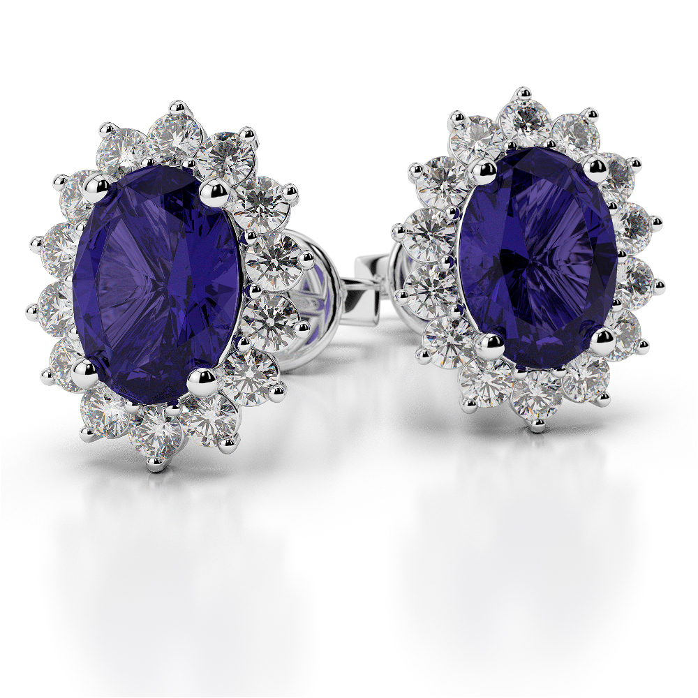 Oval Shape Tanzanite and Diamond Earrings in Gold / Platinum AGER-1071