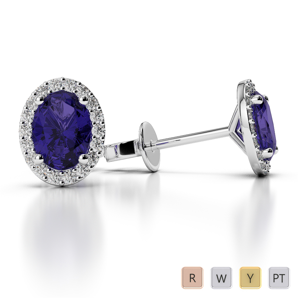 Oval Shape Tanzanite & Round Cut Diamond Earrings in Gold / Platinum AGER-1072
