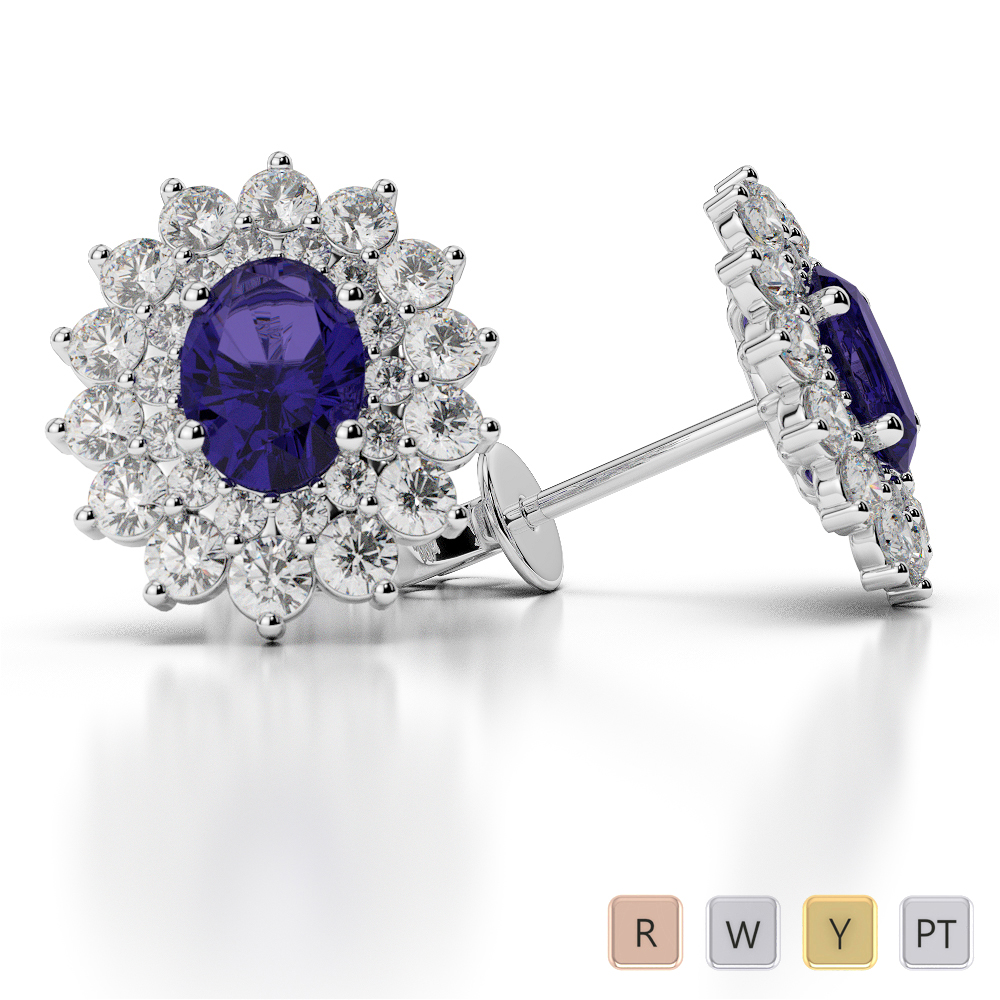 Tanzanite Earrings With Round Cut Diamond in Gold / Platinum AGER-1073