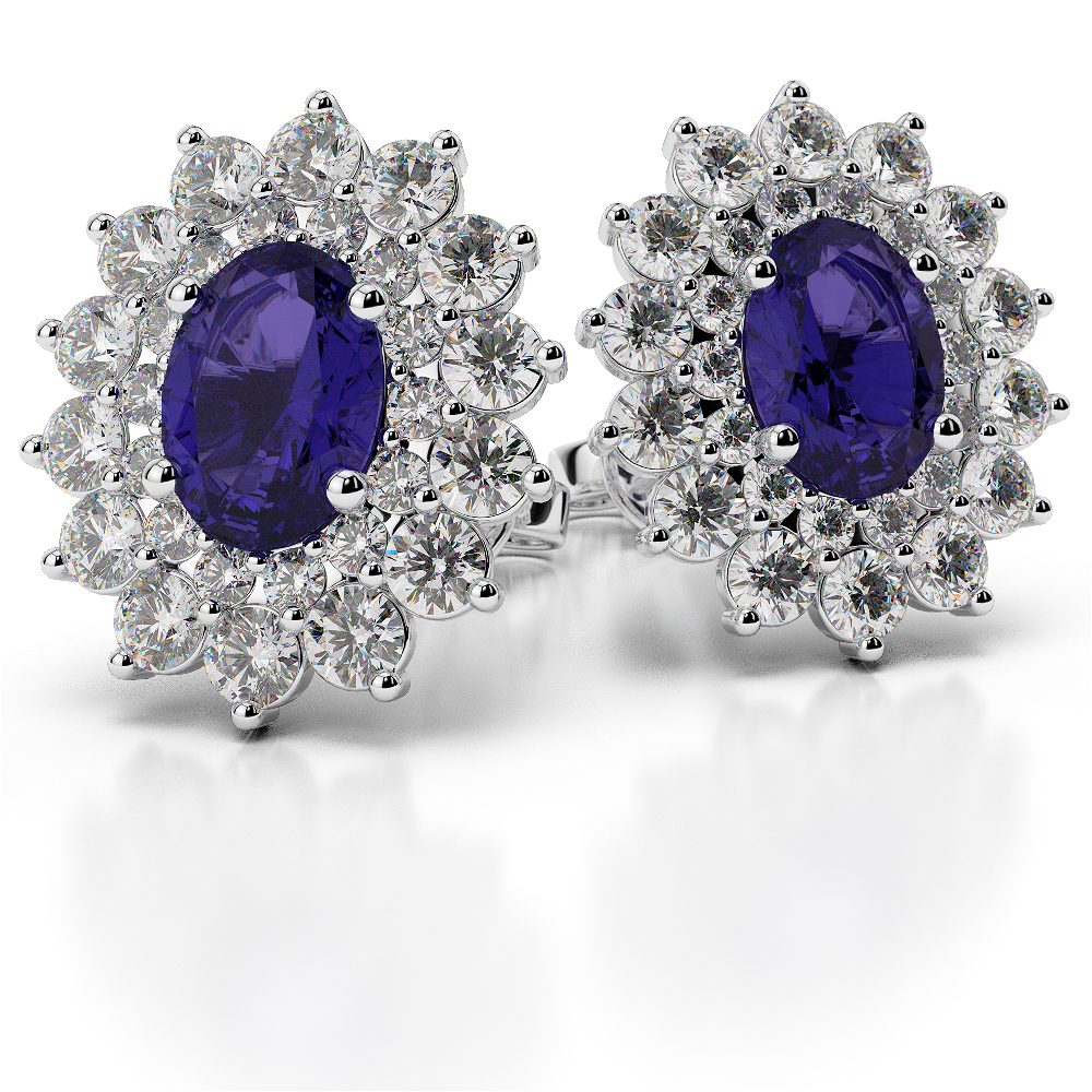 Tanzanite Earrings With Round Cut Diamond in Gold / Platinum AGER-1073