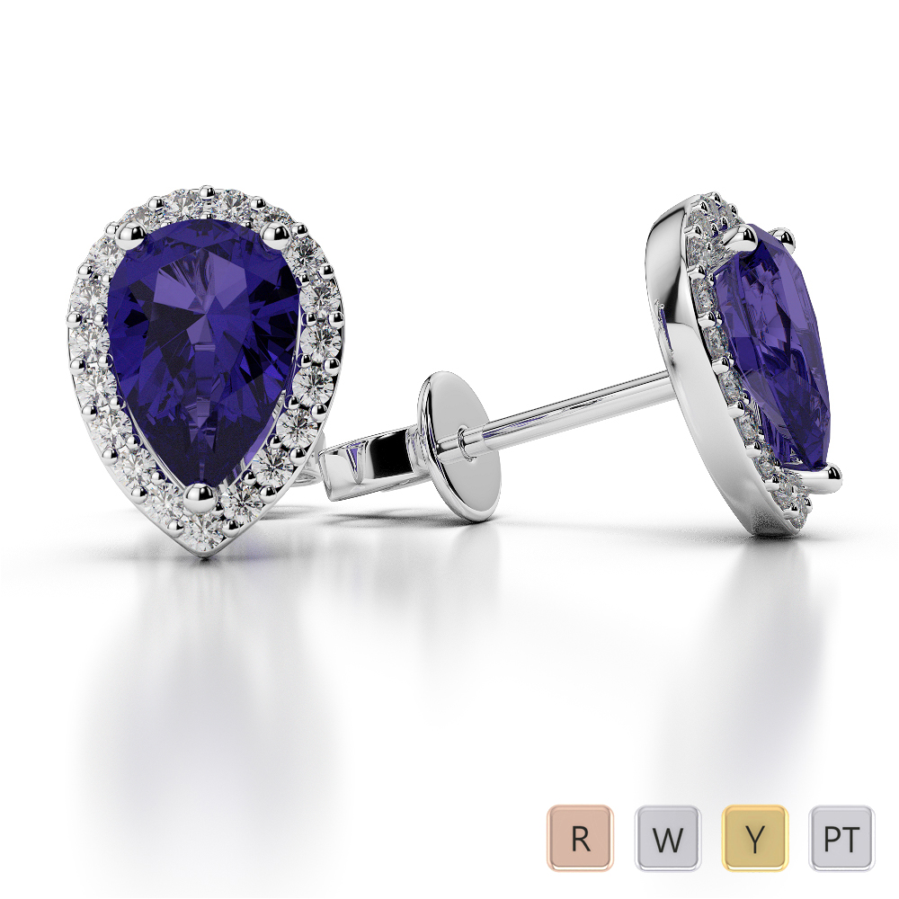 Pear Shape Tanzanite and Diamond Earrings in Gold / Platinum AGER-1074