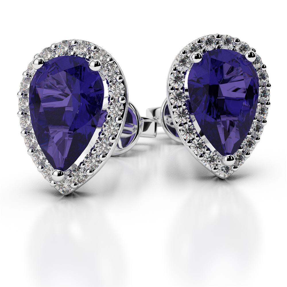 Pear Shape Tanzanite and Diamond Earrings in Gold / Platinum AGER-1074