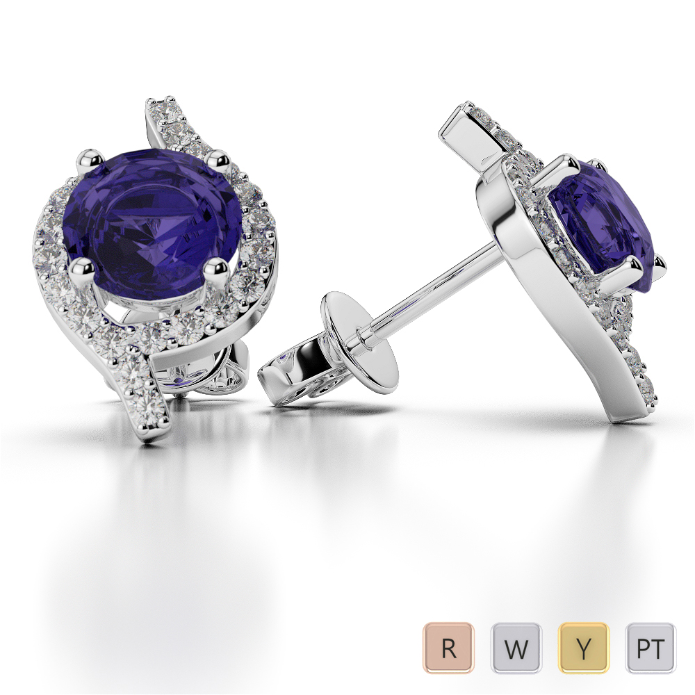 Prong Set Tanzanite Earrings With Diamond in Gold / Platinum AGER-1076