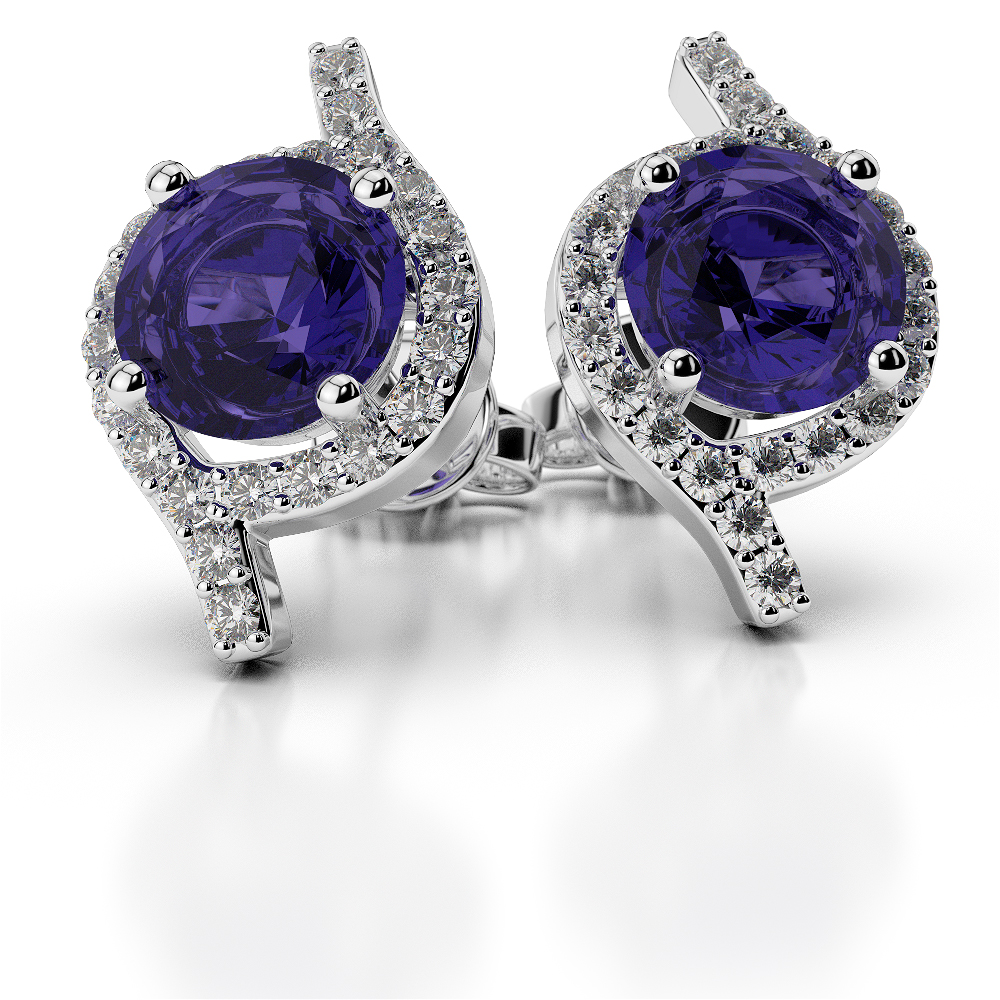 Prong Set Tanzanite Earrings With Diamond in Gold / Platinum AGER-1076