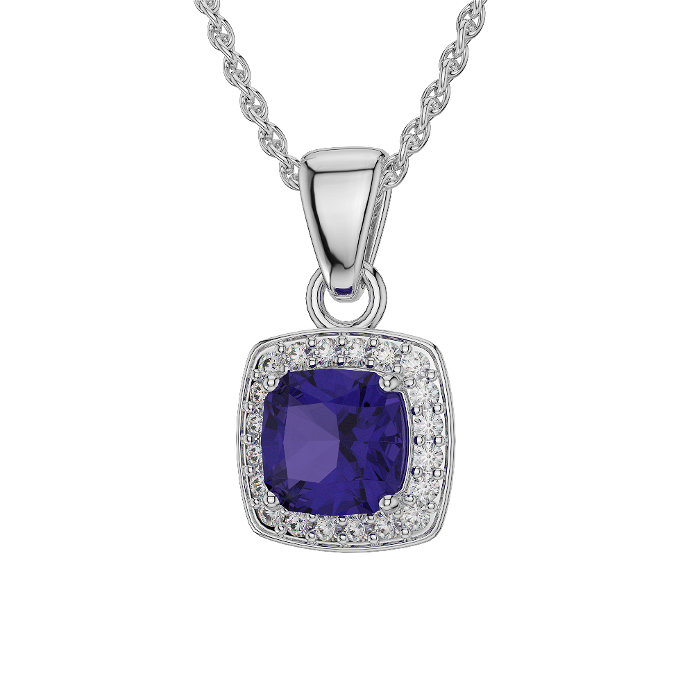 Cushion Shape Tanzanite and Diamond Necklaces in Gold / Platinum AGDNC-1061