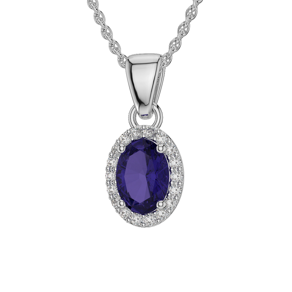 Oval Shape Tanzanite and Diamond Necklaces in Gold / Platinum AGDNC-1070