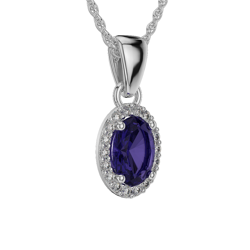 Oval Shape Tanzanite and Diamond Necklaces in Gold / Platinum AGDNC-1070